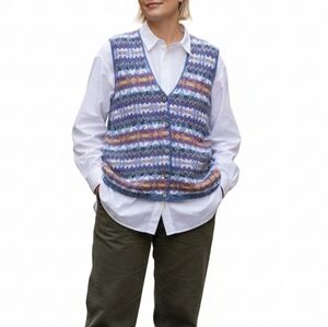 Eclectic Grandpa Fair Isle Knit Vest Boho Cottagecore Pastel V-Neck